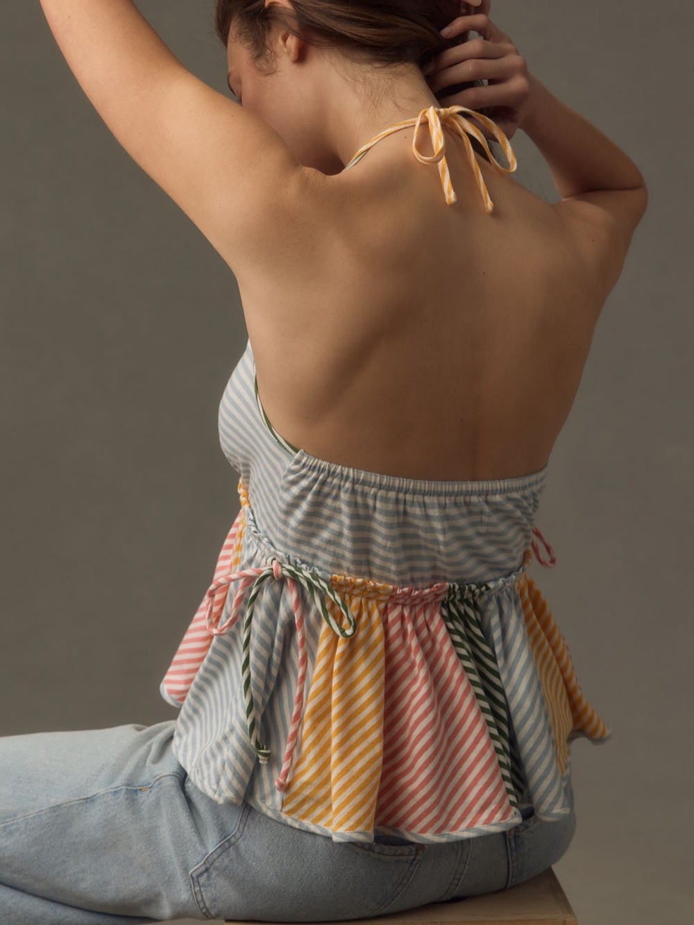 Anthropologie Light Blue and White Striped Halter Top - Picture 2 of 5